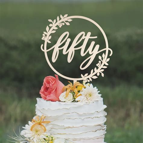 Rustic Fifty Birthday Cake Topper Thistle And Lace
