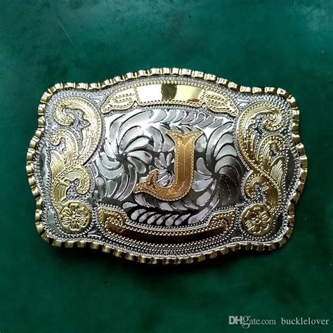 Big Size 13895mm Lace Gold J Initial Letter Cowboy Metal Belt Buckle