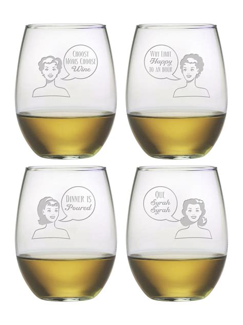 retro woman stemless wine glasses