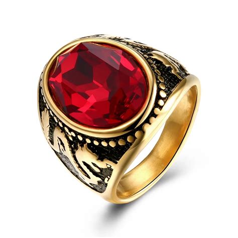 Punk Gothic Titanium Steel Male Cool Dragon Ring Red Gem Rings 316l