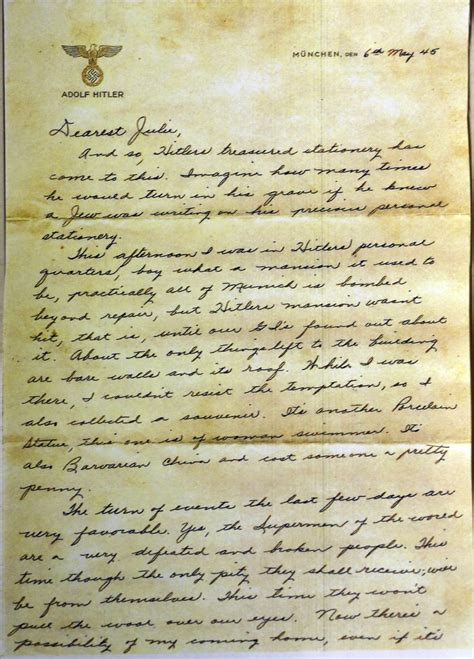 Jewish Soldiers Wwii Letter Written On Hitlers Stationery Sent To