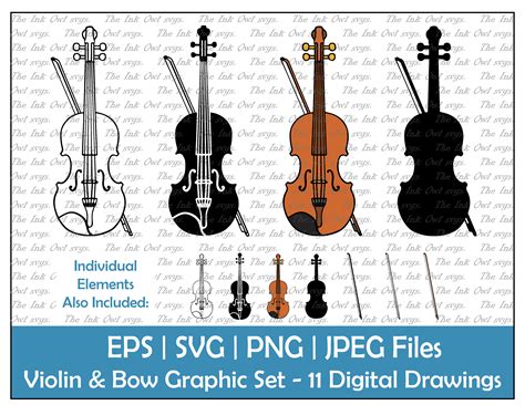Violin And Bow Clipart Set Musical Instrument Outline Etsy Australia