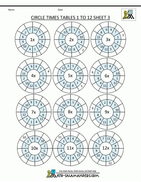 Times Table Worksheet Circles 1 To 12 Times Tables Times Tables Worksheets