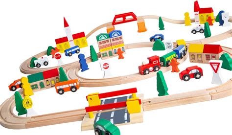 100 Piece Orbrium Toys Triple Loop Wooden Train Set Fits Thomas Brio