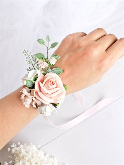 Pale Pink Wrist Corsage Blush Bridesmaids Corsage Flower Etsy