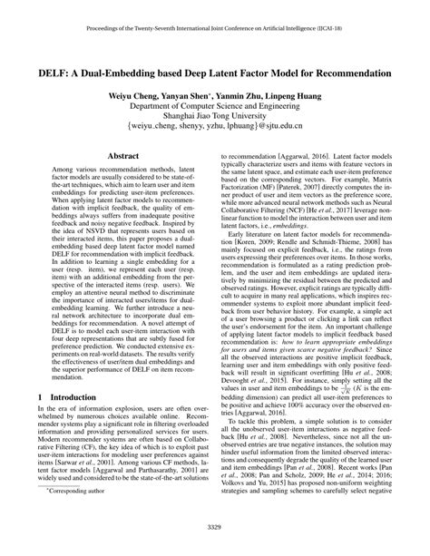 Pdf Delf A Dual Embedding Based Deep Latent Factor Model For