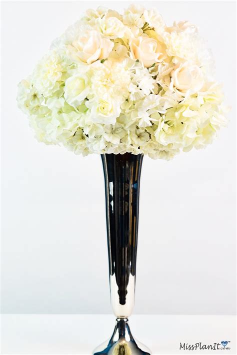 Diy Tall Simple Silver Vase With White Roses Wedding Centerpiece