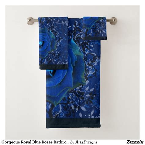 Gorgeous Royal Blue Roses Bathroom Towel Set Blue