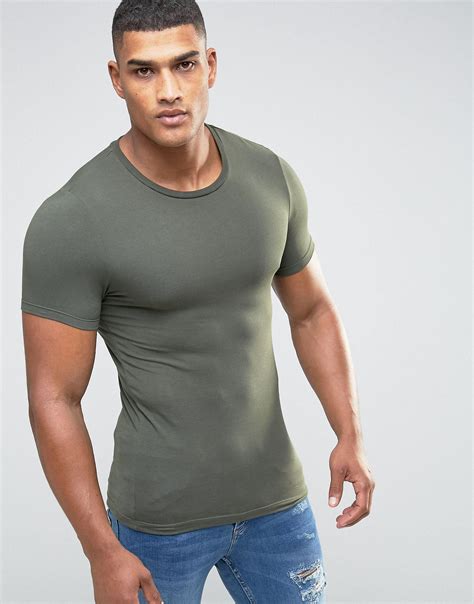 Lyst Asos Extreme Muscle T Shirt With Crew Neck And Stretch In Green