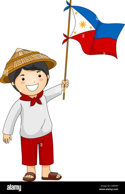 Illustration Of A Filipino Kid Holding The Philippine Flag Stock Photo