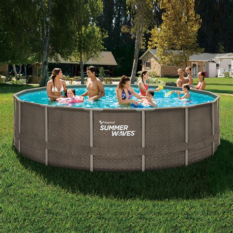 Summer Waves 16 Ft Dark Double Rattan Elite Frame Pool Round Ages 6