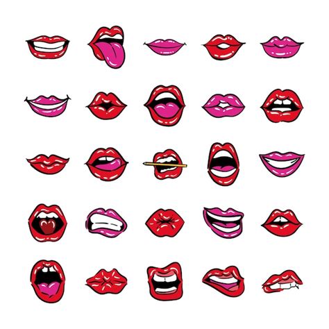 premium vector set of mouths pop art line and fill style vector illustration design