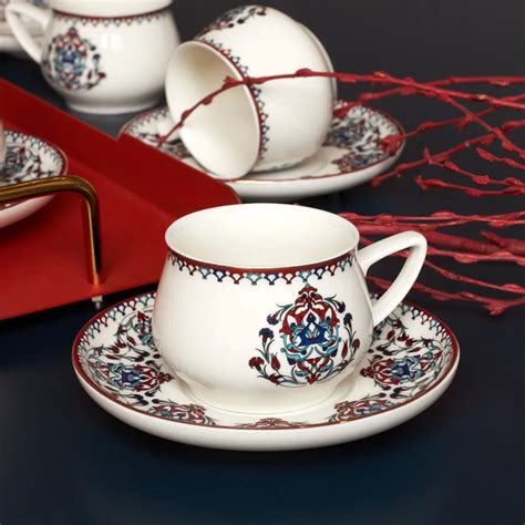 Karaca Nakka Piece Porcelain Espresso Turkish Coffee Cup Set For