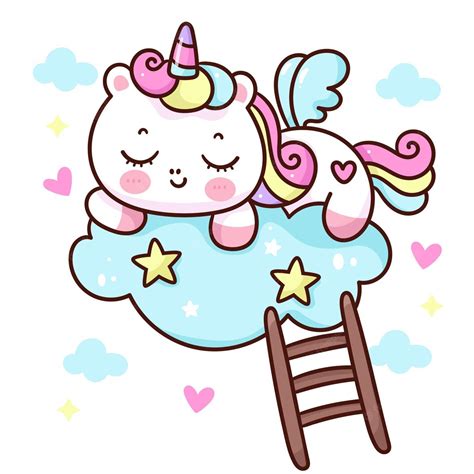 Premium Vector Cute Unicorn Sleep On Cloud Pegasus Cartoon