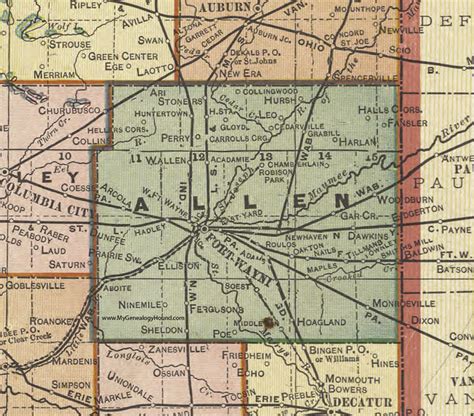 Allen County Indiana 1908 Map Fort Wayne
