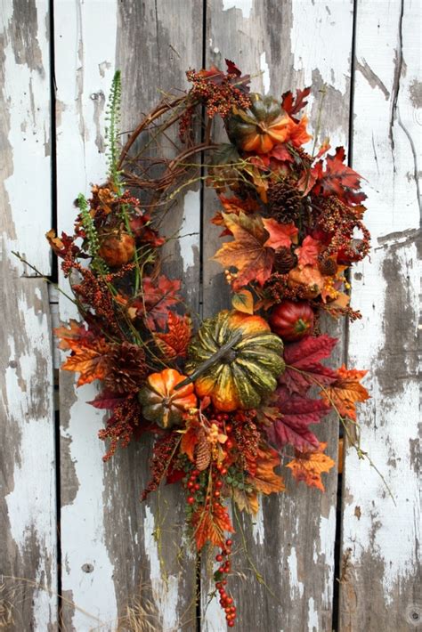 Fall Wreath On Oval Pumpkins Fall Leaves Pinecones