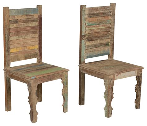 Farmhouse Rustic Old Reclaimed Wood Dining Chair Set Of 2 Rustic