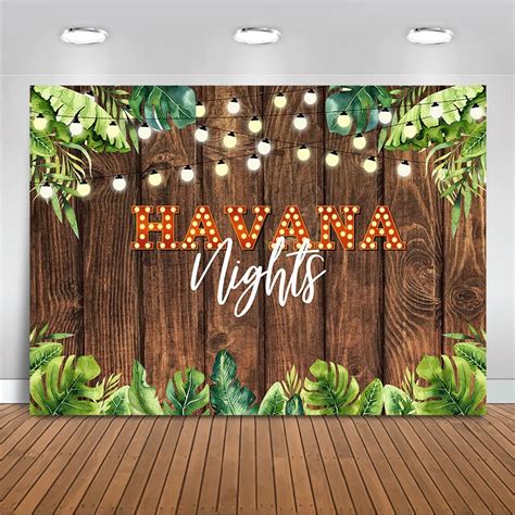 Amazon Com Mocsicka Havana Night Backdrop Rustic Wood Tropical Leaves Photography Background