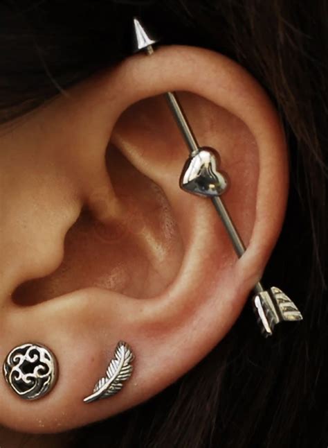 Heart Arrow Industrial Barbell Ear Piercing Jewelry Ideas Cartilage Bar