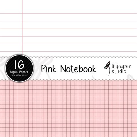 Pink Notebook Digital Papers Pink Sheets Diary Pages Etsy Uk