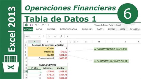 Tabla De Datos 1 Excel 2013 Operaciones Financieras 612 Youtube