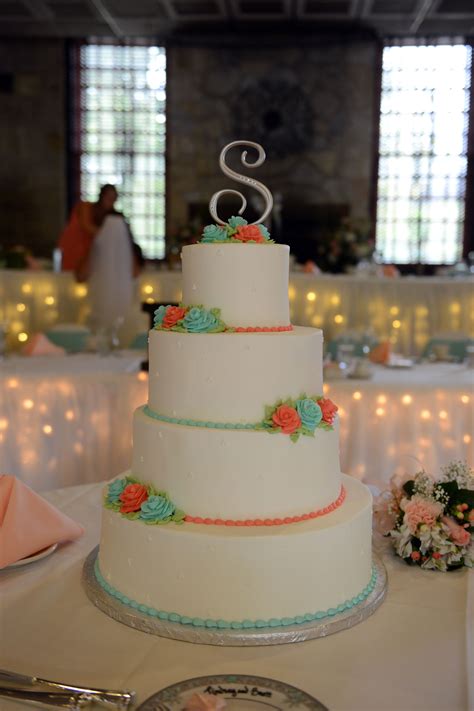 Wedding Cake Coral And Mint Wedding Cakes Custom Cakes Cake