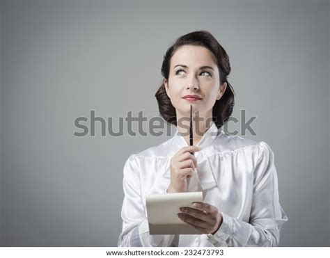 Attractive Vintage Secretary Taking Notes Notepad Stock Photo Edit Now