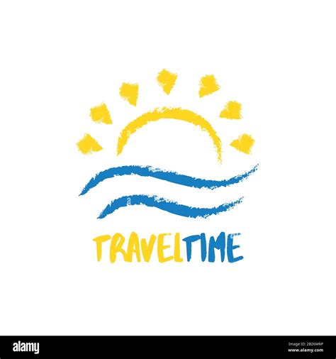 Abstract Travel Agency Logo Template Sun With Sea Waves In Sketchy Hand Drawn Style Sunrise