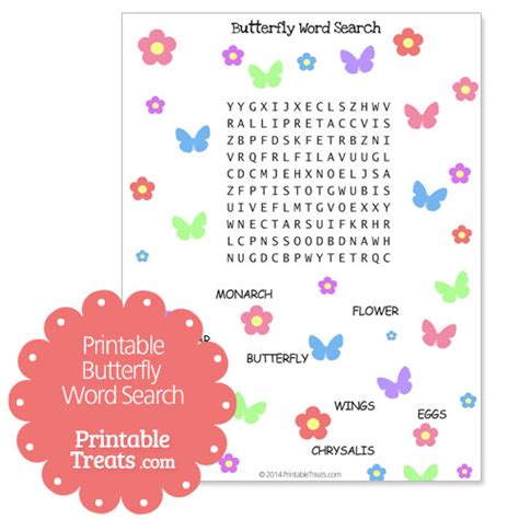 Printable Butterfly Word Search — Printable
