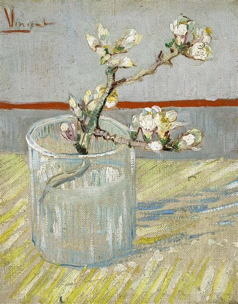 Sprig Of Flowering Almond In A Glass Painting By Vincent Van Gogh