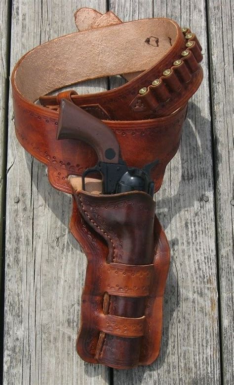 Hand Made Western Gun Belt And Double Loop Holster By Red Wolf Leather