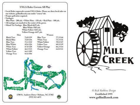 Score Card Mill Creek Golf Course