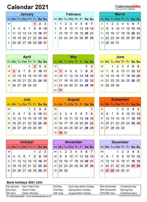 Uk 2021 Calendar With Week Numbers Calendar Printables Free Templates
