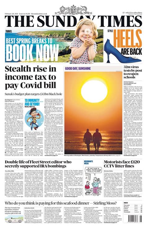 sunday times front page 28th of february 2021 tomorrow s papers today