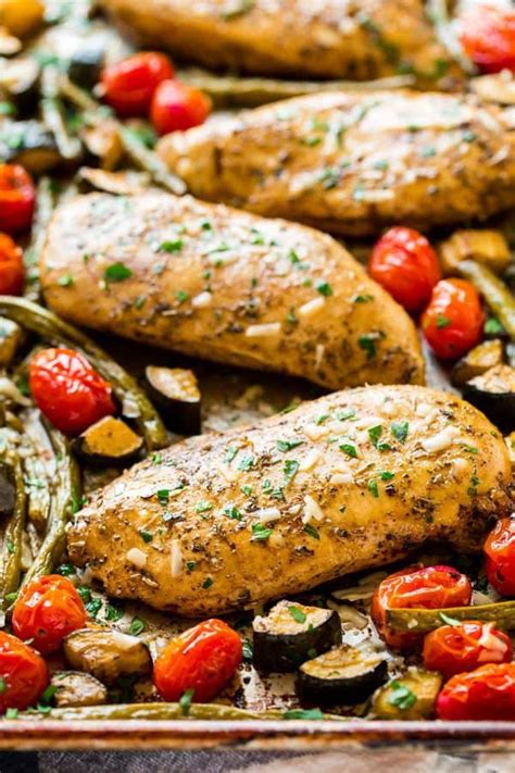 Bake uncovered 20 to 30 minutes longer or until juice of chicken is clear when center of thickest part is cut. Sheet Pan Italian Chicken with Tomatoes and Vegetables
