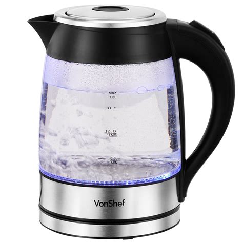 Vonshef 18l Cordless Electric Jug Kettle Clear Glass 2200w Led