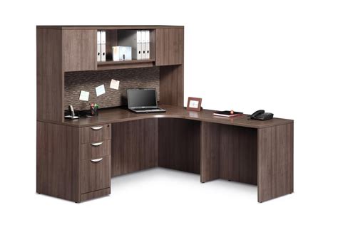 Modern Walnut Curved L Shape Desk With Hutch Madison Liquidators