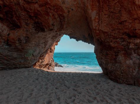 Wallpaper Beach Rock Cave Sea Sand Water Hd Widescreen High