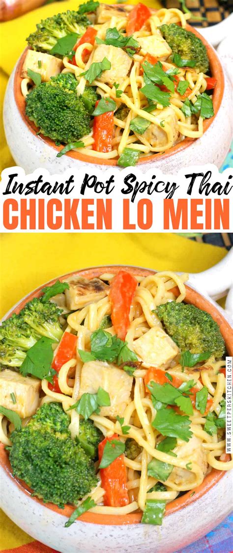 Spaghetti, chicken and lots of vegetables are pulled together with a tasty asian sauce. Instant Pot Spicy Thai Chicken Lo Mein - Sweet Pea's Kitchen