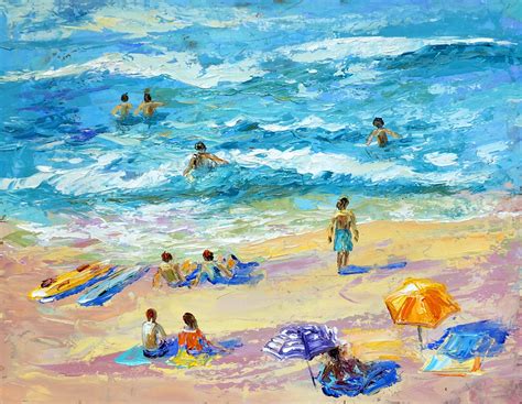 Florida Beach Painting Seascape Original Art Beach People Art Etsy