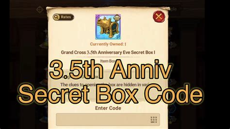 Seven Deadly Sins Grand Cross Half Anniversary Secret Box Code