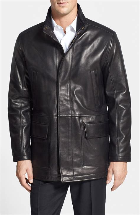 Lyst Cole Haan Lambskin Leather Car Coat In Black For Men Save 19