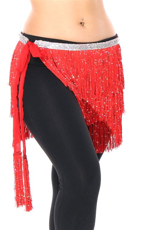Red And Silver Sparkle Fringe Hip Scarf At