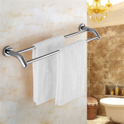 Double Towel Holder Bar Wall Mounted Stainless Steel Towel Shelf Rail