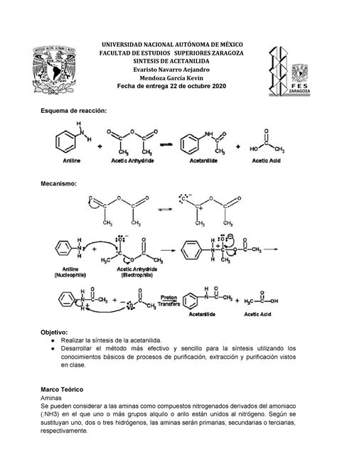 Anteproyecto Acetanilida Laboratorio De Síntesis De Fármacos 1