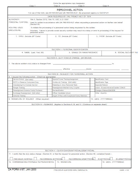 Da Form 4187 Fillable Da Form 4187 Personnel Action Launched By Laws