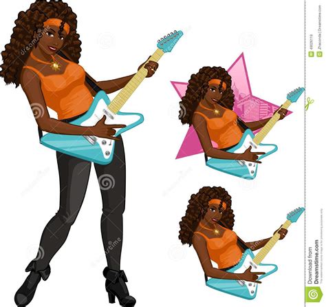 Rock Star Guitarist African American Girl Cartoon Stock
