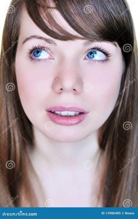 Blue Eyed Girl Looking Up Stock Image Image Of Beautiful 13980485