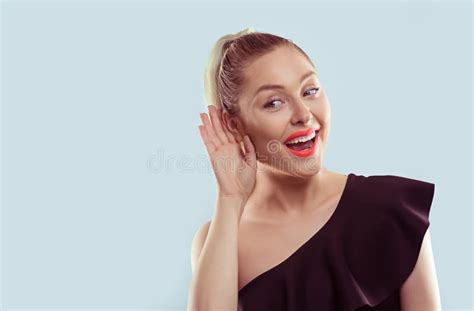 Nosy Woman Hand To Ear Gesture Carefully Secretly Listen Gossip