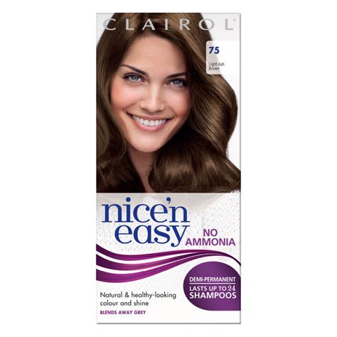 Clairol age defy permanent color can be used to fight 7 signs of aging hair so you get your most authentic color. Buy Clairol Nice'n Easy No Ammonia Hair Dye 75 Light Ash ...
